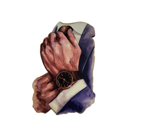 Muž (ruky) s hodinkami - drevený výrez