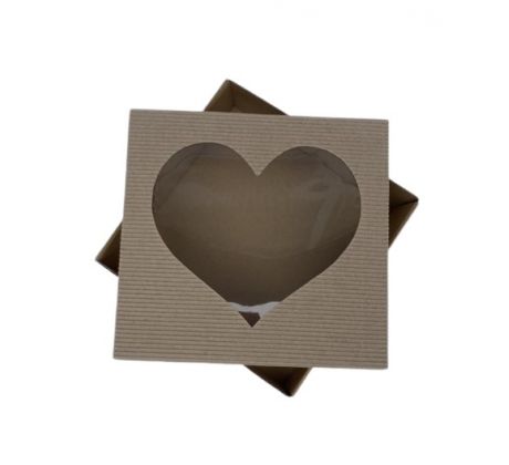 Krabica s okienkom 20x20x5cm SRDCE hnedá vlnka