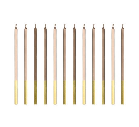 PartyDeco hladké narodeninové sviečky rosegold-zlaté 14cm