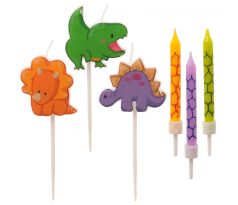 Sviečky 5cm 12ks + zápich Dinosaurus 3cm 3ks