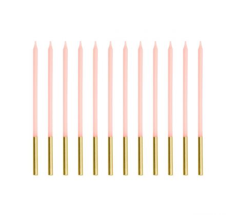 PartyDeco hladké narodeninové sviečky ružovo-zlaté 14cm 12ks