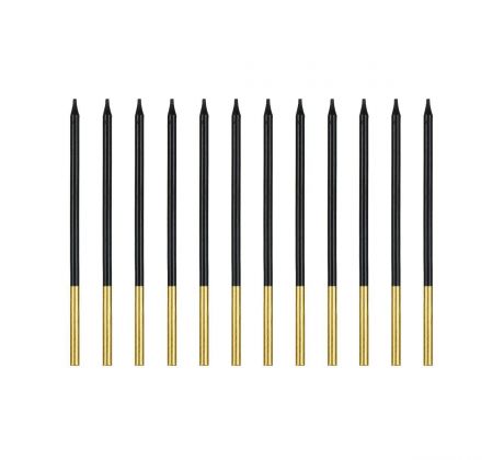PartyDeco hladké narodeninové sviečky čierno-zlaté 14cm 12ks