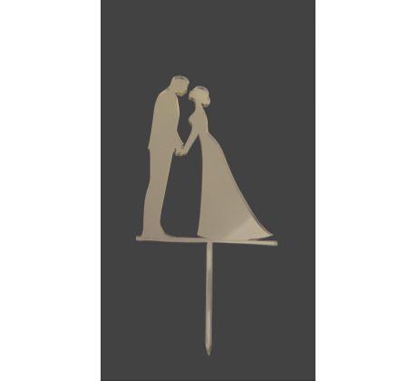 Akrylový zrkadlový zápich svadobný pár držiaci sa za ruky zlatý