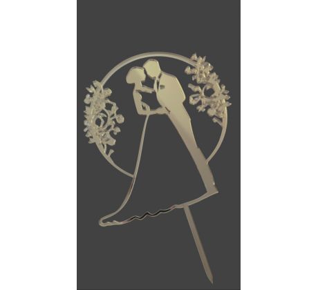 Akrylový zrkadlový zápich svadobný pár v kruhu zlatý