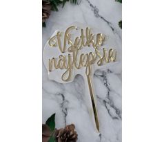 Akrylový zrkadlový zápich Všetko najlepšie 16x11 zlatý