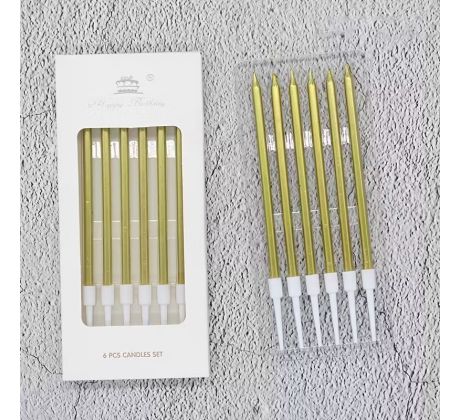 Narodeninové sviečky zlaté 13cm vrátane stojana 6ks