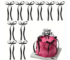 Elegantná sada 10ks čiernych mašličiek na ozdobu zákuskov, tort