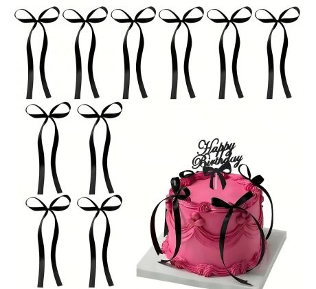 Elegantná sada 10ks čiernych mašličiek na ozdobu zákuskov, tort